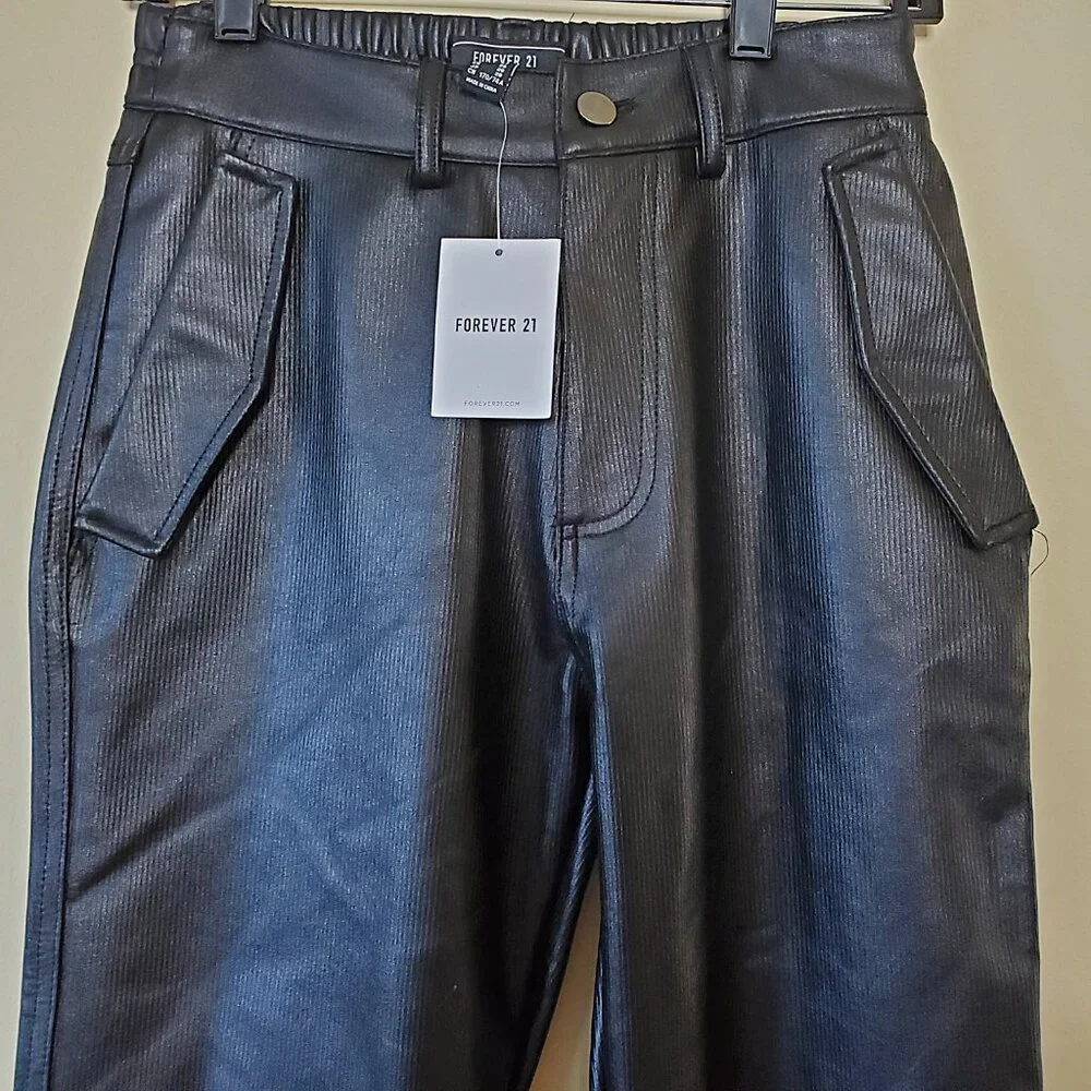 Forever 21 Men's Black Coated Corduroy Slim-Fit Pants SZ 29